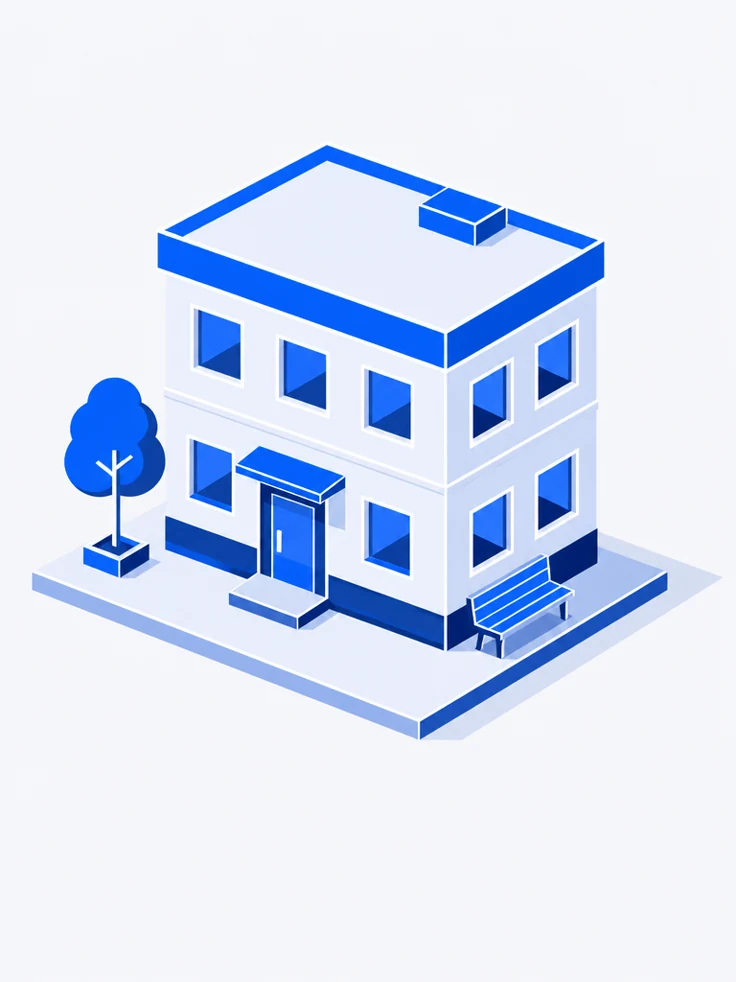 Ilustração de uma pequena empresa: prédio comercial de dois andares